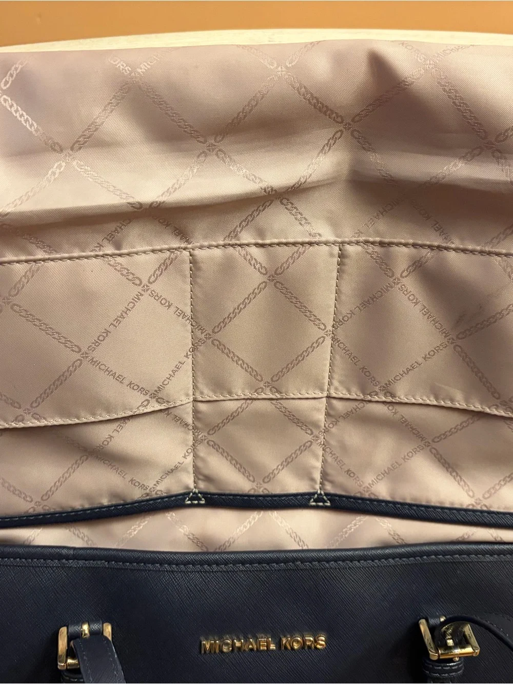 Michael Kors Navy Saffiano Leather Tote with Gold Hardware